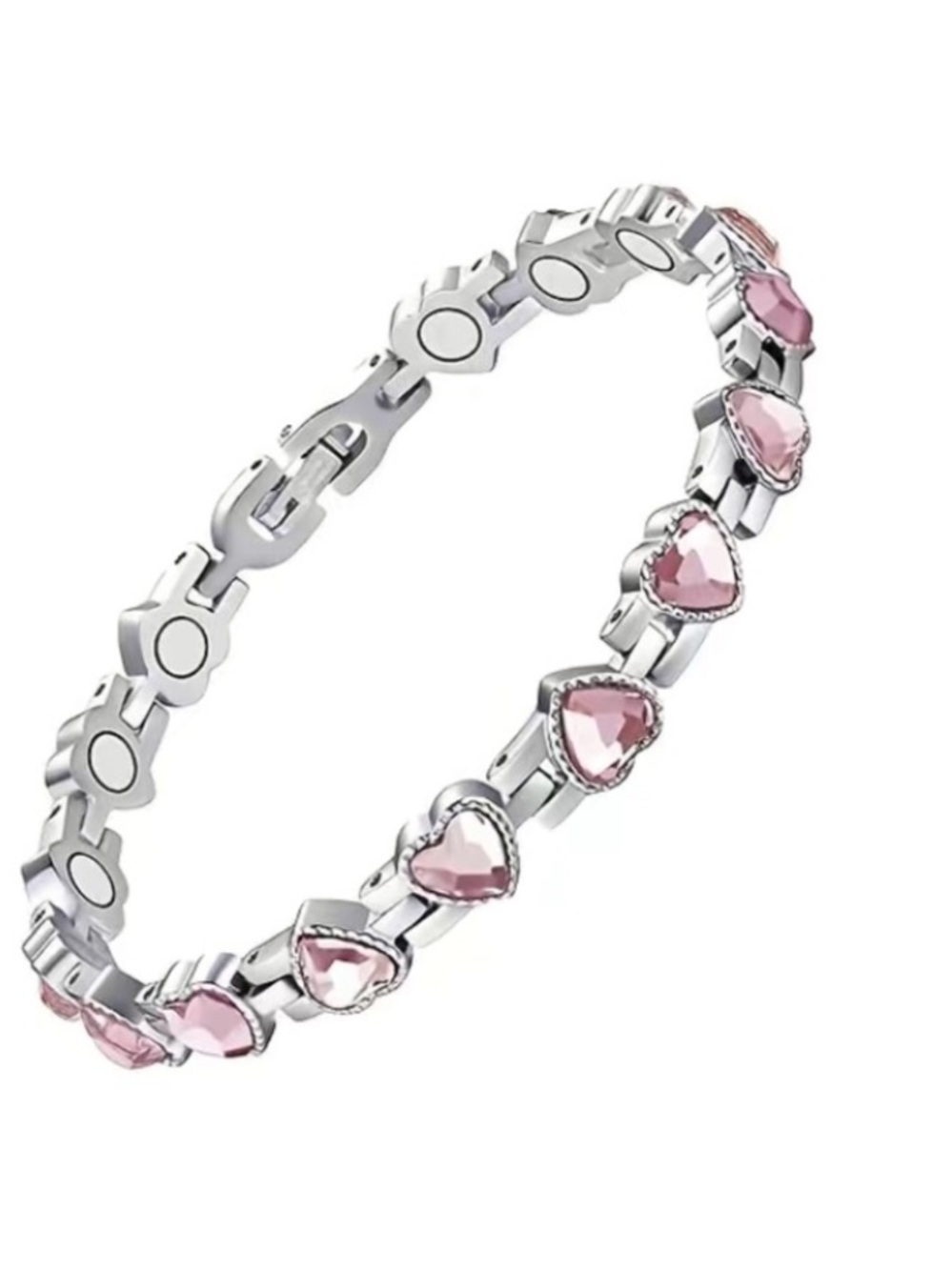 Magnetic Pink Heart Silver Toned Bracelet